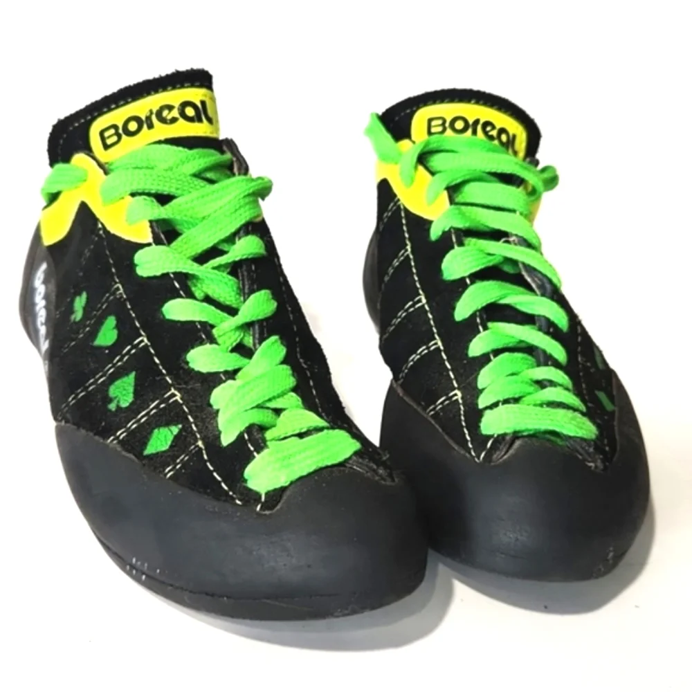 Boreal Ace Lucky Charm Rock Climbing Shoe Black Suede w/Yellow & Lime Size 5 - Picture 2 of 13